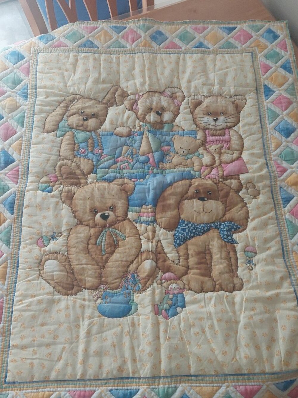 Animal Themed "Playdate" Crib Blanket Quilt Handmade (2002)